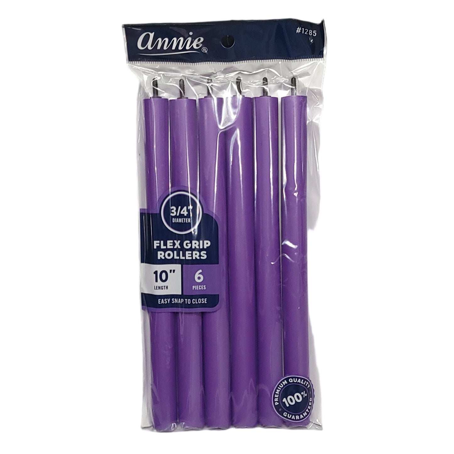 Annie Flex Grip Rollers 3/4", 6 Count 10" Length, Heatless Hair Curlers, Purple
