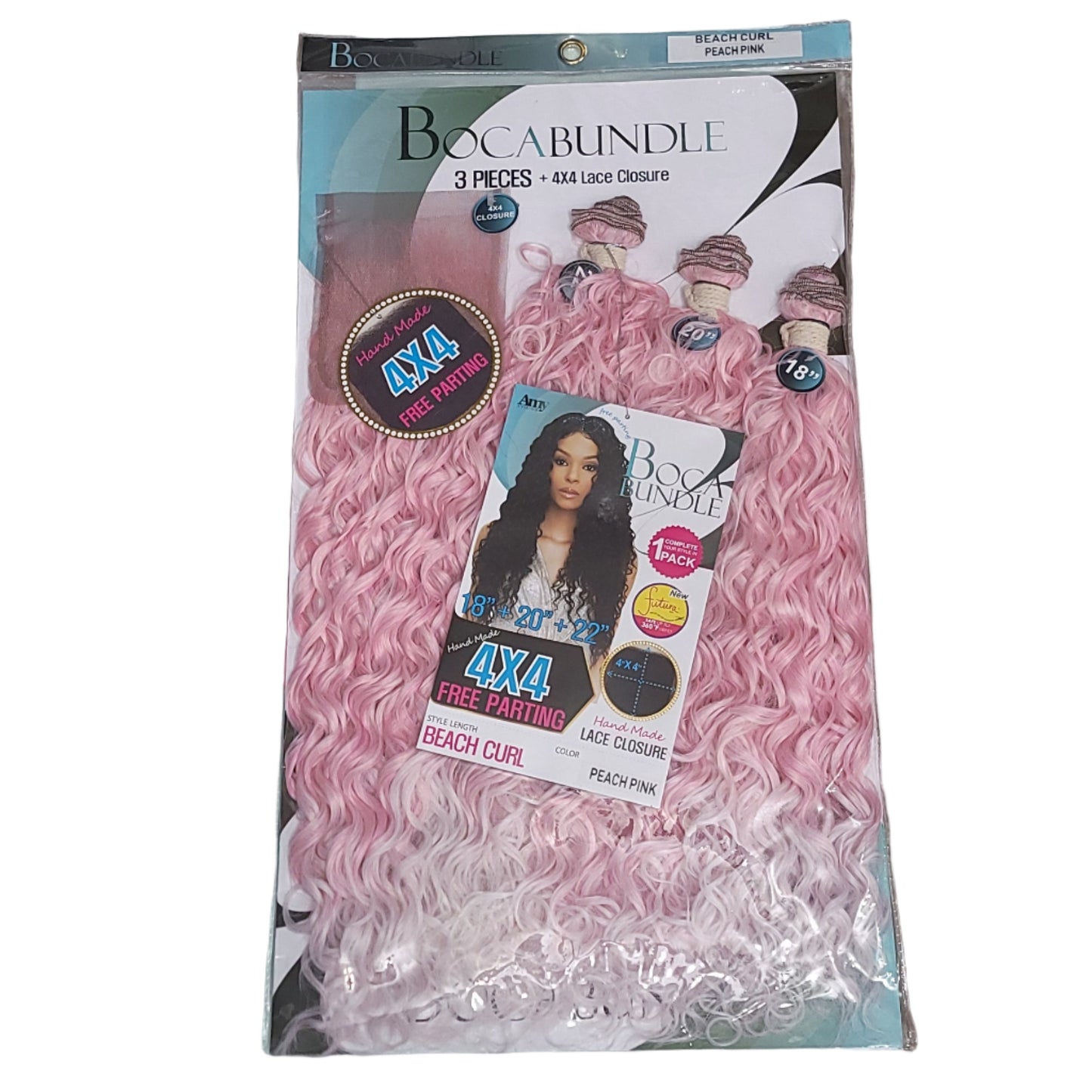 Amy Advance Boca 4x4 Closure w/ 18" 20" 22" Beach Curl Bundles