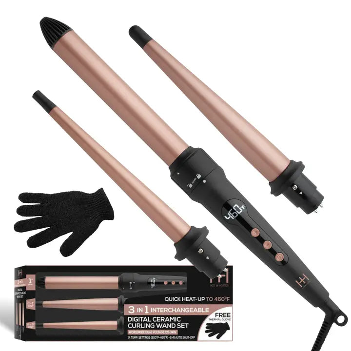 Hot & Hotter 3 in 1 Interchangeable Digital Curling Wand Set
