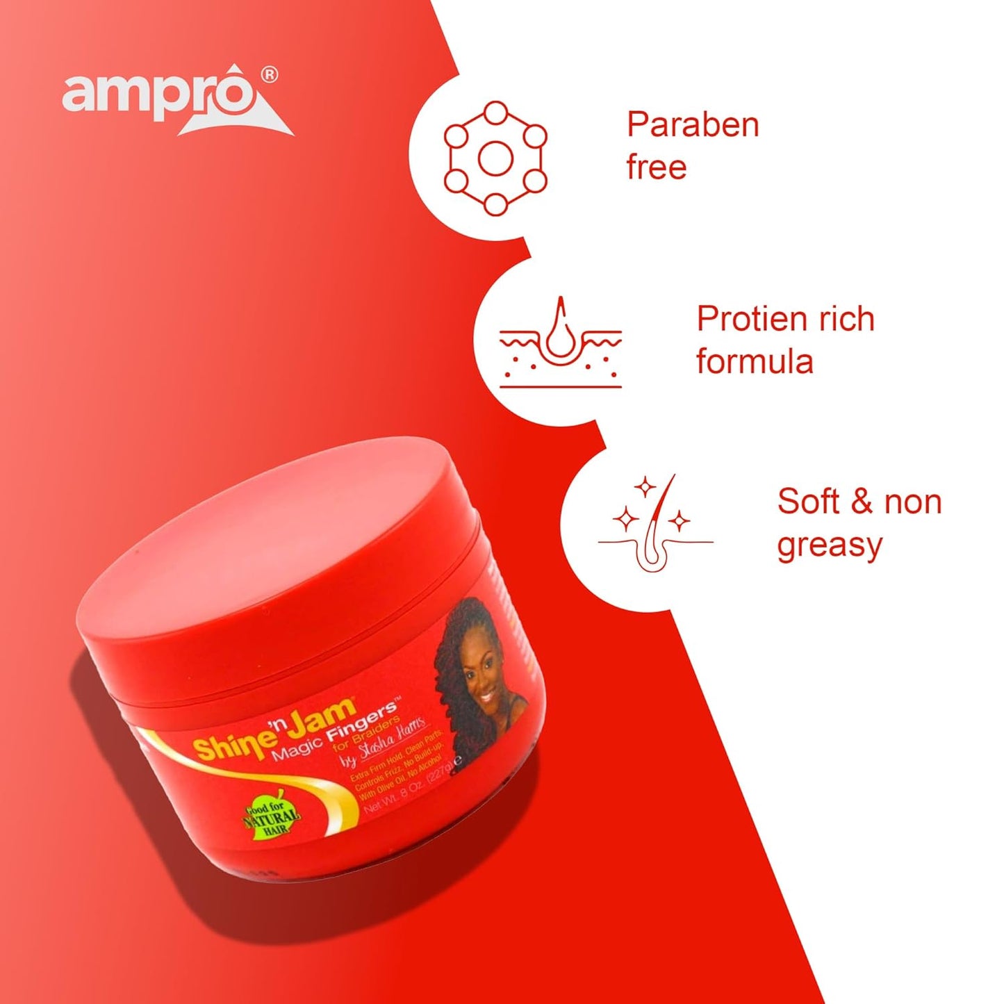 AMPRO Shine n Jam Magic Fingers Conditioning Gel For Braiders Extra Firm Hold 8oz