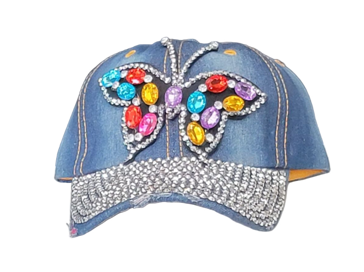 Sparkling Denim Rhinestone Butterfly Fashion Hat