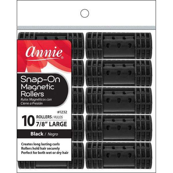 Annie Snap On Magnetic Rollers 7/8", 10ct Large, Black