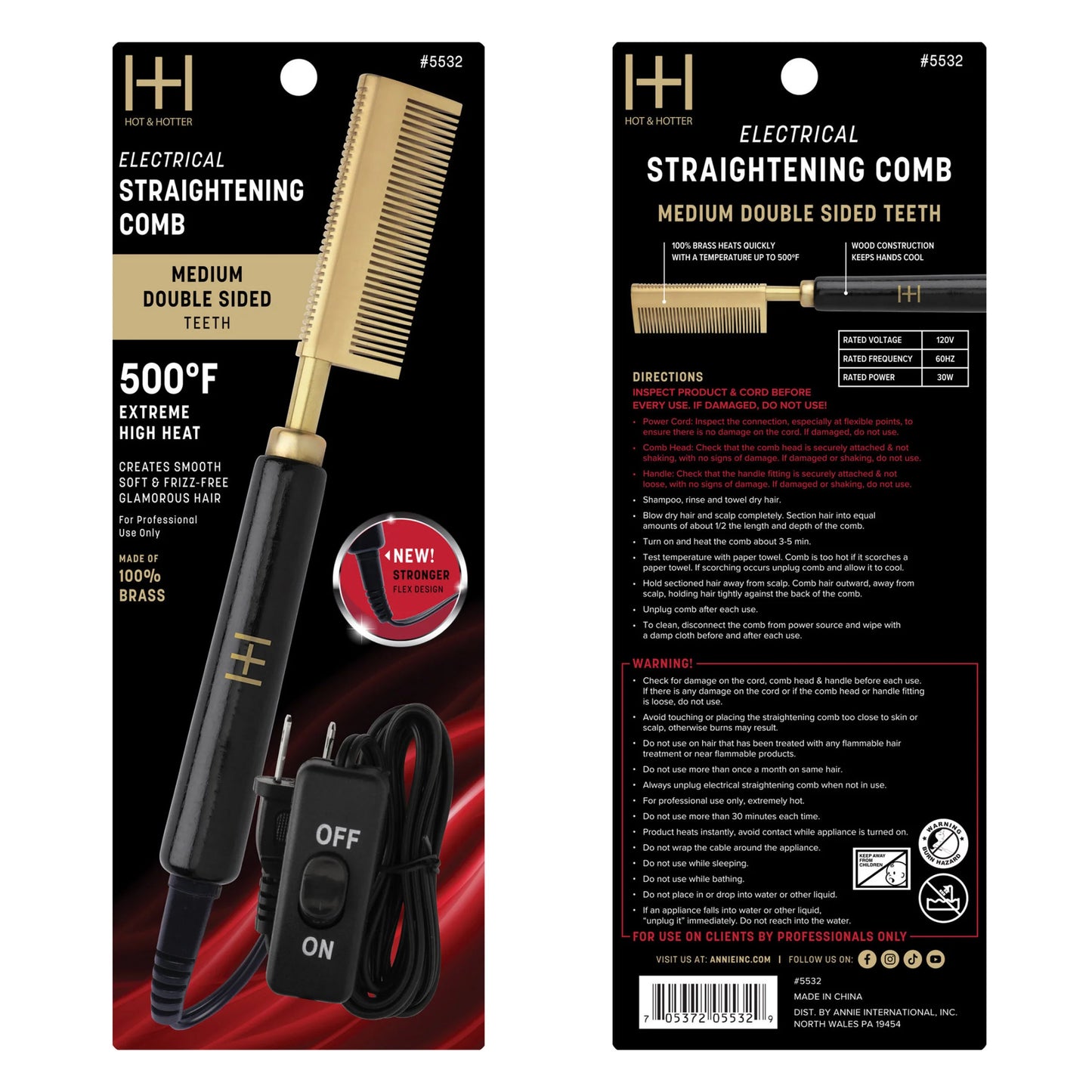 Hot & Hotter Electric Straightening Comb Medium Double Sided