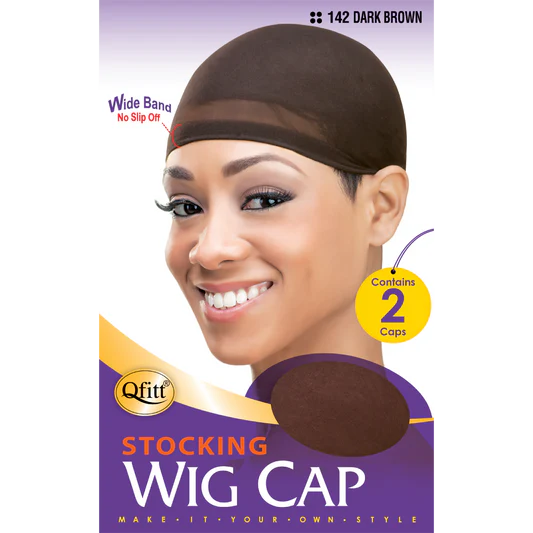 #142 Qfitt Stocking Wig Cap 2caps, Dark Brown