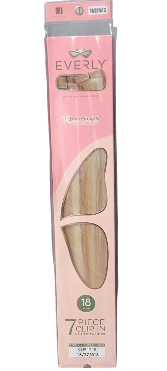 Everly 18" 7pc Remy Butterfly Clip-Ins Color 18/27/613