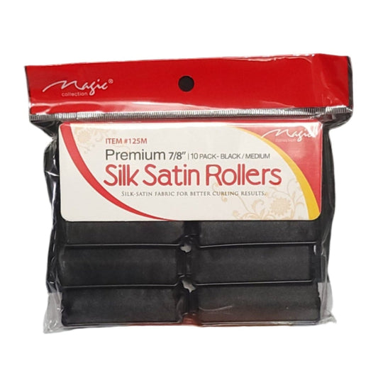 Premium 7/8", 10 Pack Black, Silk Satin Rollers, Medium