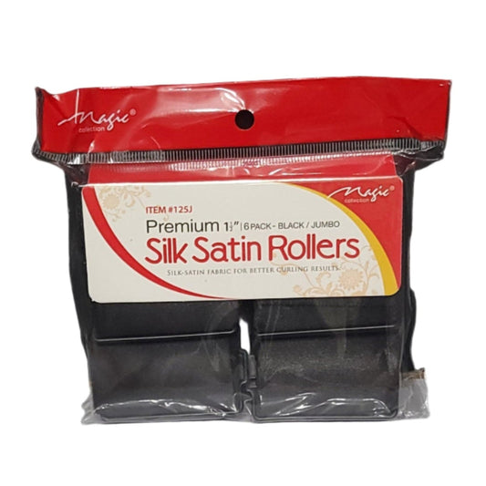 Premium 1 1/2", 6 Pack Black, Silk Satin Rollers, Jumbo