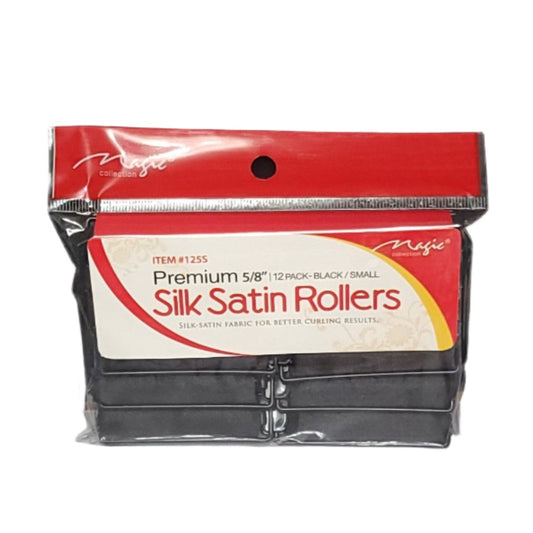 Premium 5/8", 12 Pack Black, Silk Satin Rollers, Small