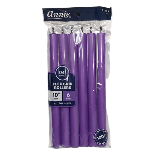 Annie Flex Grip Rollers 3/4", 6 Count 10" Length, Heatless Hair Curlers, Purple