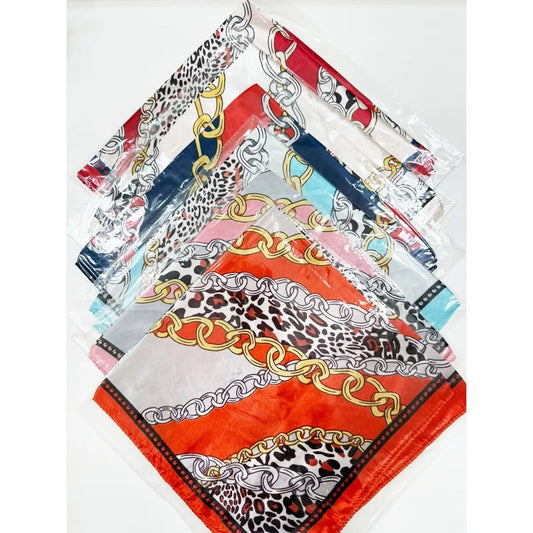 Satin Animal and Chain Pattern Print Scarf (SMALL)