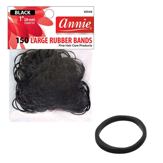 Annie Rubber Bands Large 26mm, 150 Count Elastic Hair Ties, Black #3149