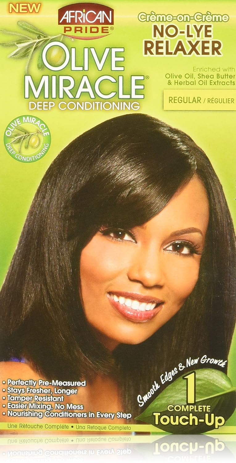 African Pride Olive Miracle 1 Touch-Up Kit Deep Conditioning No-Lye Relaxer - Regular