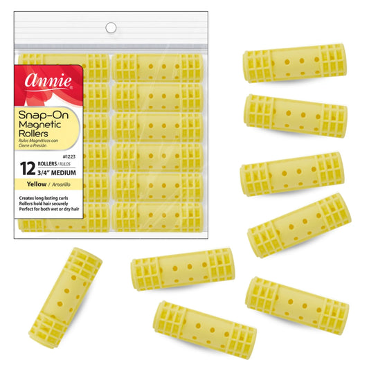 Annie Snap On Magnetic Rollers 3/4", 12ct Medium, Yellow