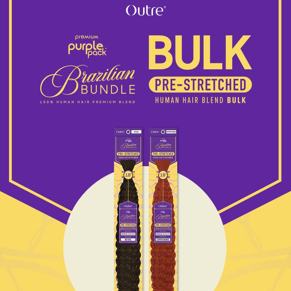 Outre Premium Purple Pack Brazilian Bundle Pre-Stretched Human Hair Blend Bulk Dominican Curl Bulk 18"