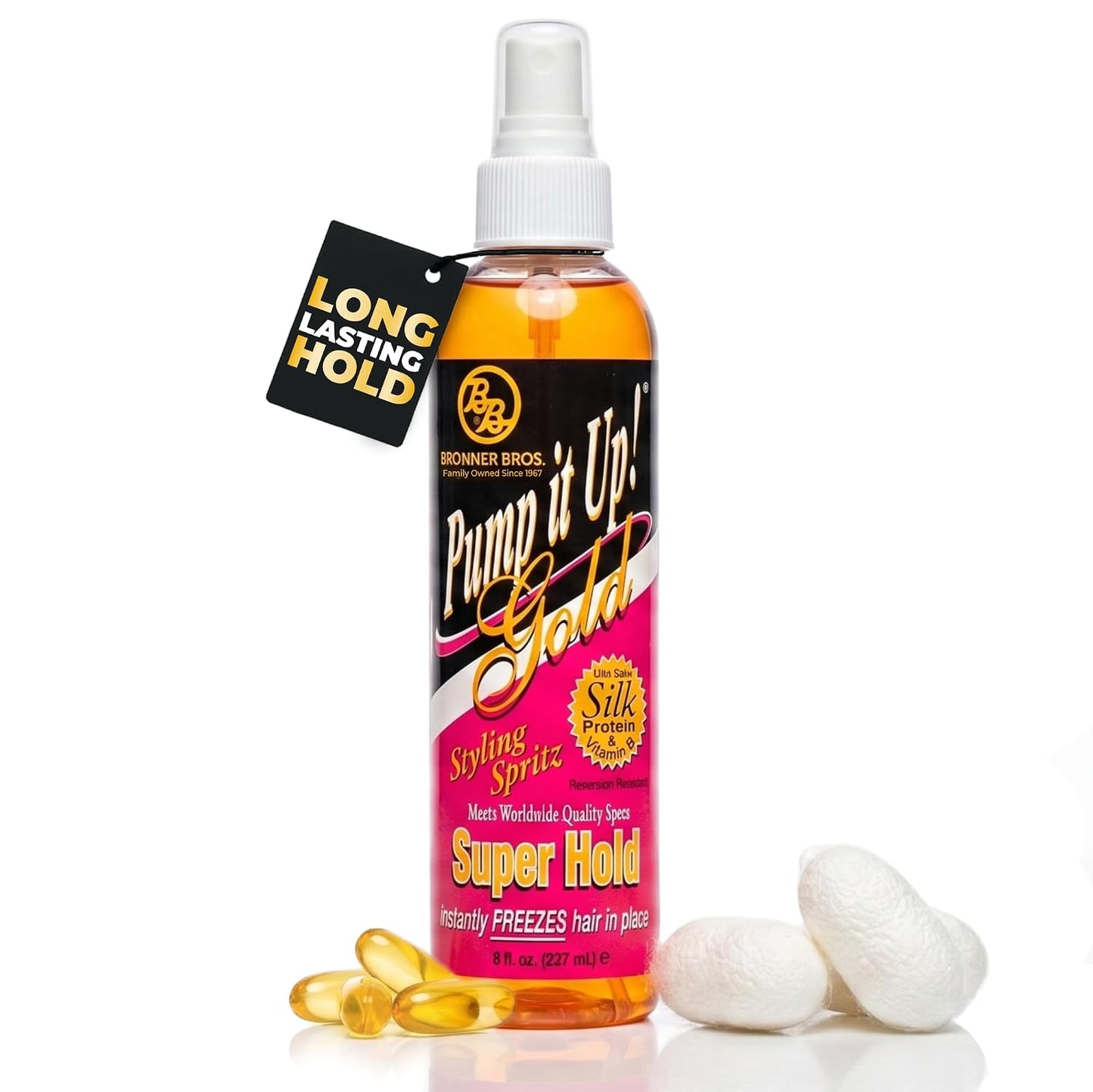 Bronner Brothers Pump It Up Gold Styling Spritz Super Hold 8oz
