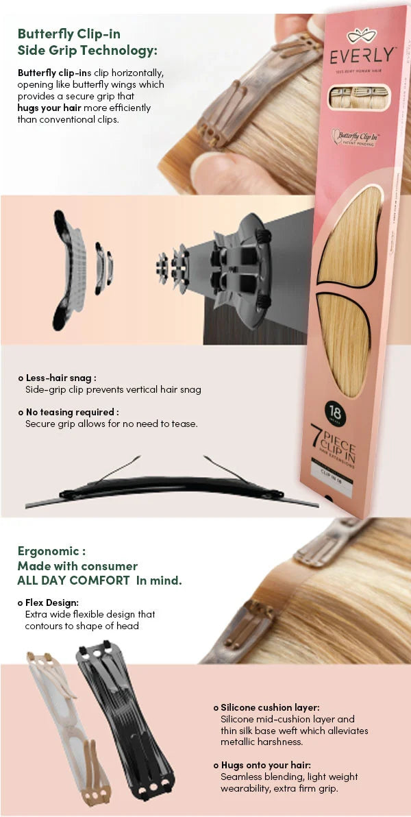 Everly 18" 7pc Remy Butterfly Clip-In Hair Extensions Color 18