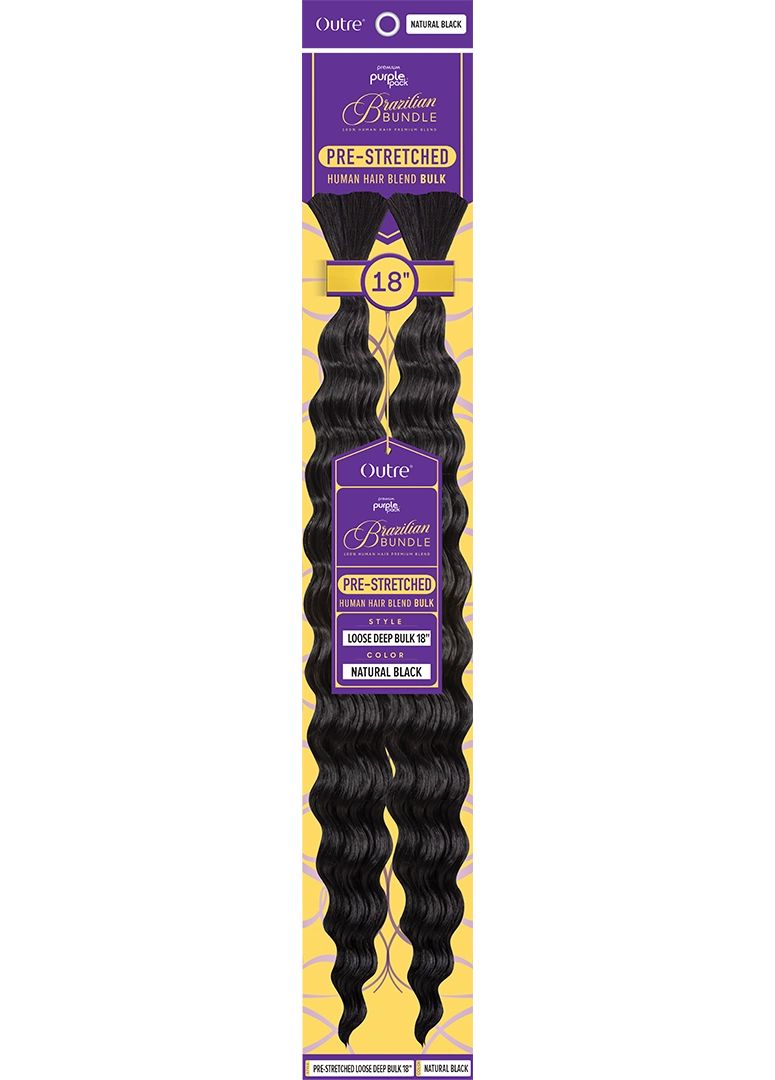 Outre Premium Purple Pack Brazilian Bundle Pre-Stretched Human Hair Blend Bulk Loose Deep Bulk 18"