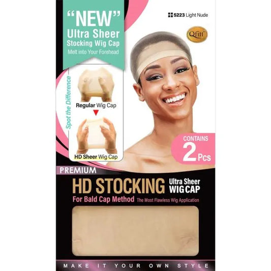 #5223 Qfitt Premium HD Stocking Ultra Sheer Wig Cap, Light Nude 2pc