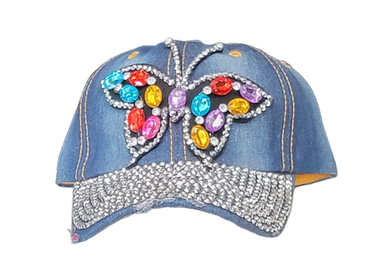 Sparkling Denim Rhinestone Butterfly Fashion Hat