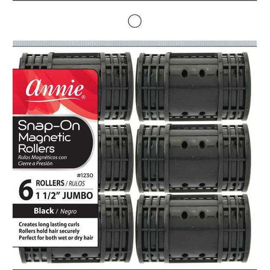 Annie Snap On Magnetic Rollers Jumbo 1 1/2", 6ct, Black