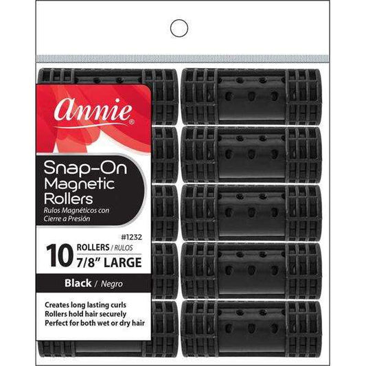 Annie Snap On Magnetic Rollers 7/8", 10ct Large, Black