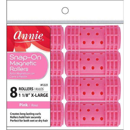 Annie Snap On Magnetic Rollers 1 1/8", 8ct XL, Pink