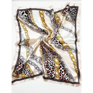 Satin Animal and Chain Pattern Print Scarf (SMALL)